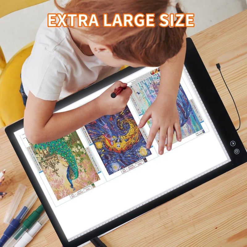 KEIWRLIGHT Rechargeable A2 Light Pad for Diamond Painting, 3 Colors High Bright Tracing Light Box with 6 Levels/Stepless Dimming, Fast Charging Adapter & 5555Lux, Large Drawing Light Board for Sketching - Image 2